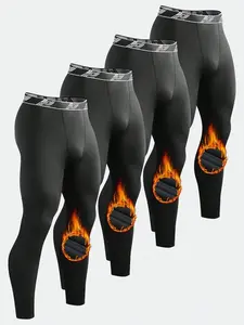 4 Packs Men's Thermal Compression Pants Fleece Lined Sports Tights Athletic Leggings Cold Weather Baselayer Winter Gear