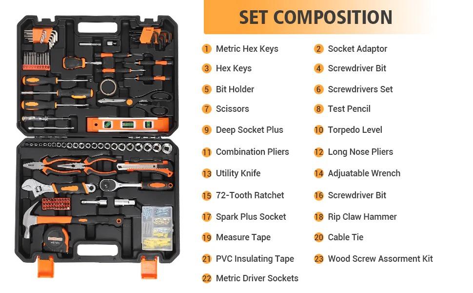 [TOP RATED - FLASH SALE] Garvee 247PCS Household Tool Set with Storage Case, 247 Essential Tools, Soft-Grip Handles, Premium Steel, Dirt-Resistant Case, Portable, Home Repair