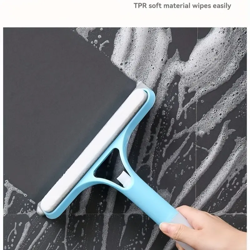 Home Glass Cleaning Tool, Bathroom Mirror Brush, Three-In-One Window Scraper, Shower Board Cleaner, Detachable Dust Cloth Replacement, Squeegee And Scrubber