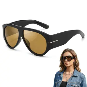 ROTUNOE Vintage Flat Top Sunglasses, Oversized Fashion Shades for Women Men, Trendy Thick Frame UV Protection Glasses for Driving, Selfies, Vacation & Street Style