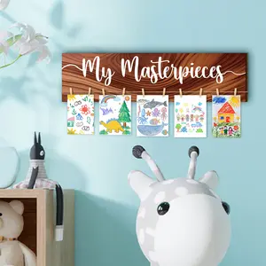 1 Set of Art Display Stands Look What I Made with Clips Wooden Sign Wall Art Photo Display Stand, Sturdy Hanging Board for Displaying Wall Decor, Bedroom Classroom Decor