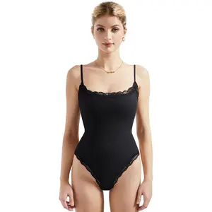 Women Square Neck Lace Bodysuit Sleeveless Spaghetti Strap Tank Top 2026