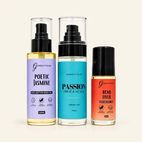 The Layering Body Oil Trio — Shea Butter Body Oil, Perfume Fragrance Mist & Perfume Roller