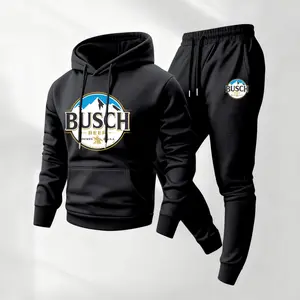 Men's Vitality Beer Print Hoodie and Drawstring Sweatpants Set, Menswear, Casual Athletic Long Sleeve Hooded Jacket & Trousers for Fall & Winter, Men's Clothing for Daily Wear, Sportswear Indoor Outdoor, Tracksuit, Athleisure Summer Clothes