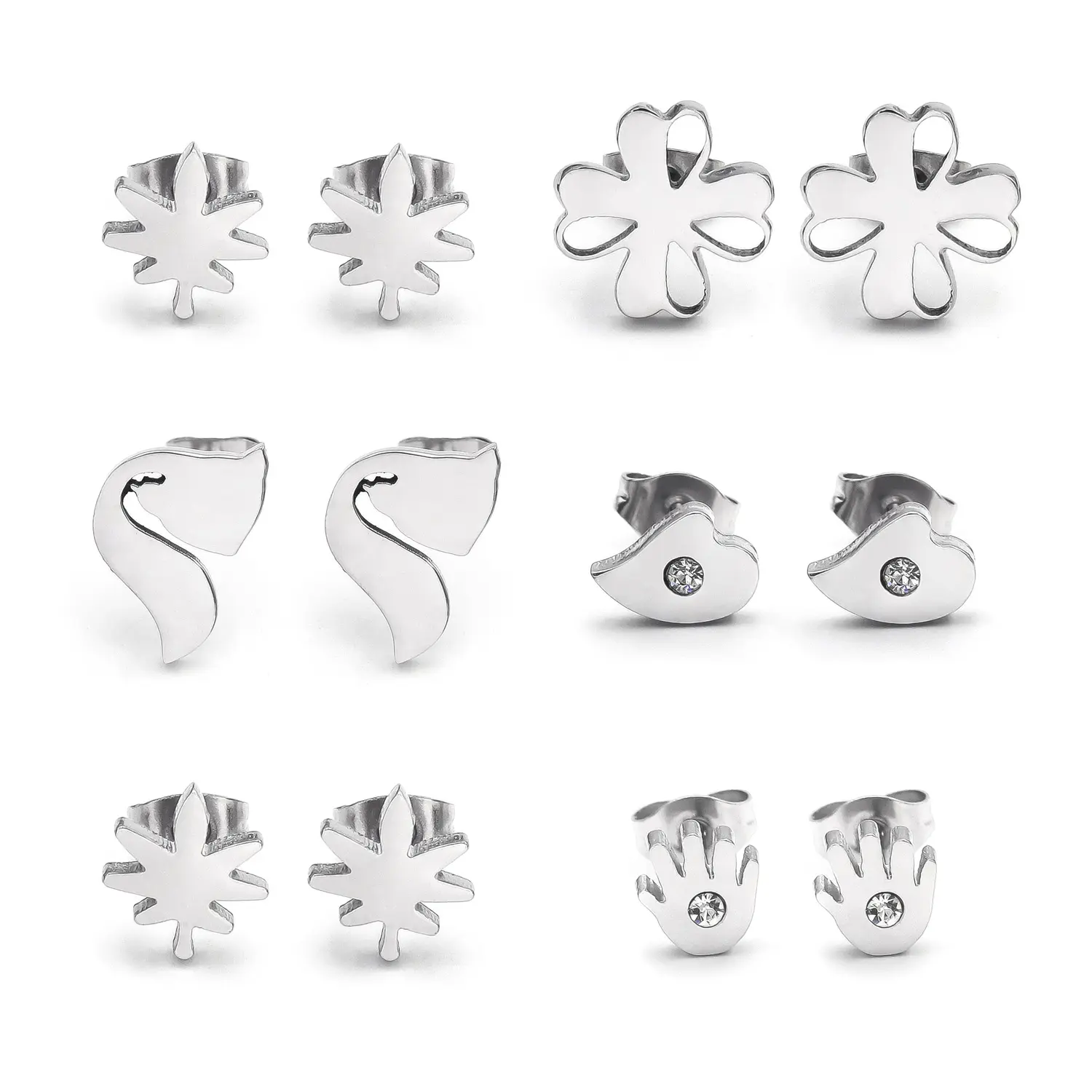 Stainless Steel Custom Heart Hand Lead Shape Size Personalized Minimal Body Jewelry  Shape Earring Stud