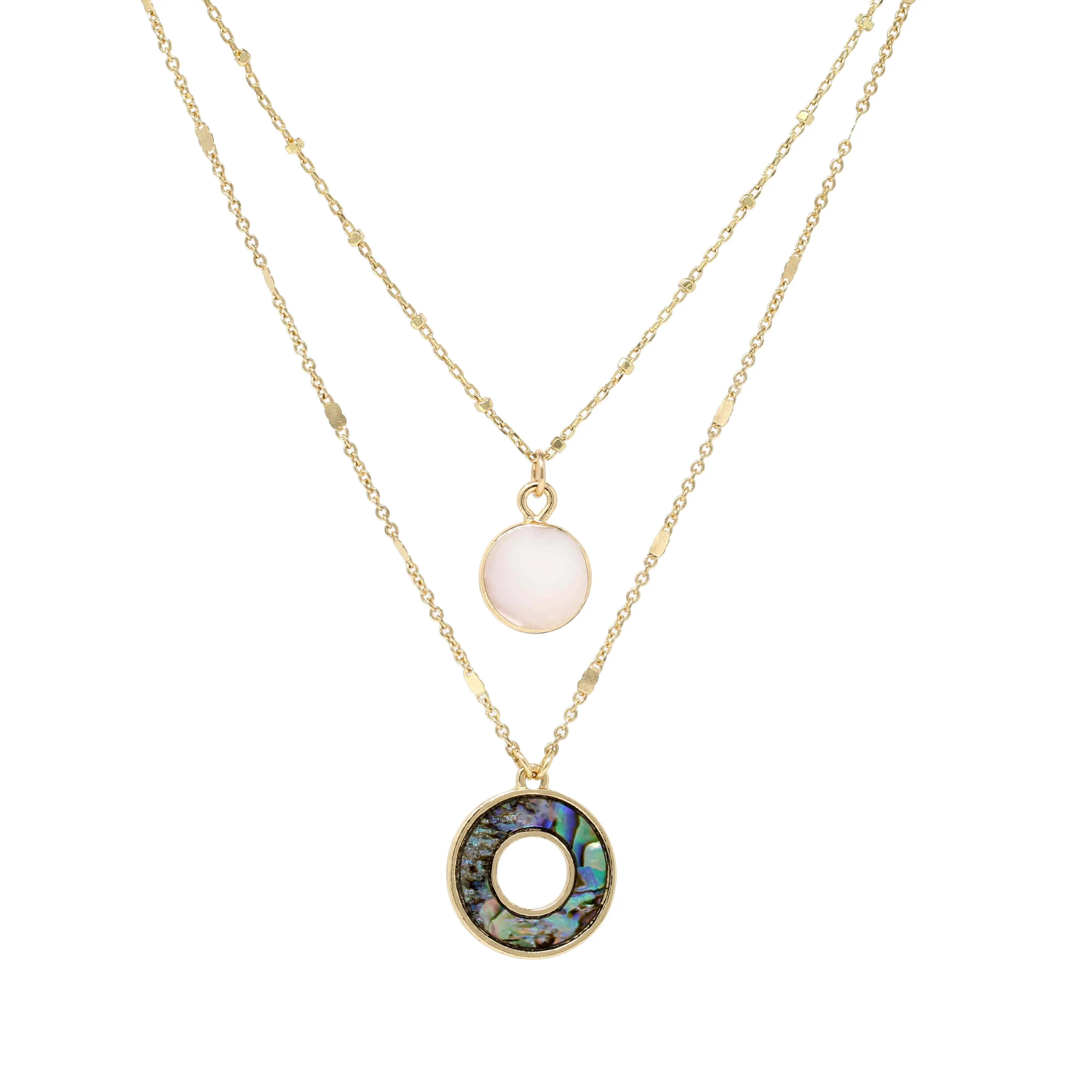 Bauble Sky Double-Layer Abalone & Gold Trimmed MOP Necklace | Detangler Closure & Elegant Design | Add to Cart Buy Now | Effortless & Stylish