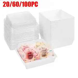 20/60/100pcs Square Cake Boxes with Lids, Oven Safe Flip Lid Design, Ideal for Dessert Bread Snacks Cookies Fruits Cakes Food Storage