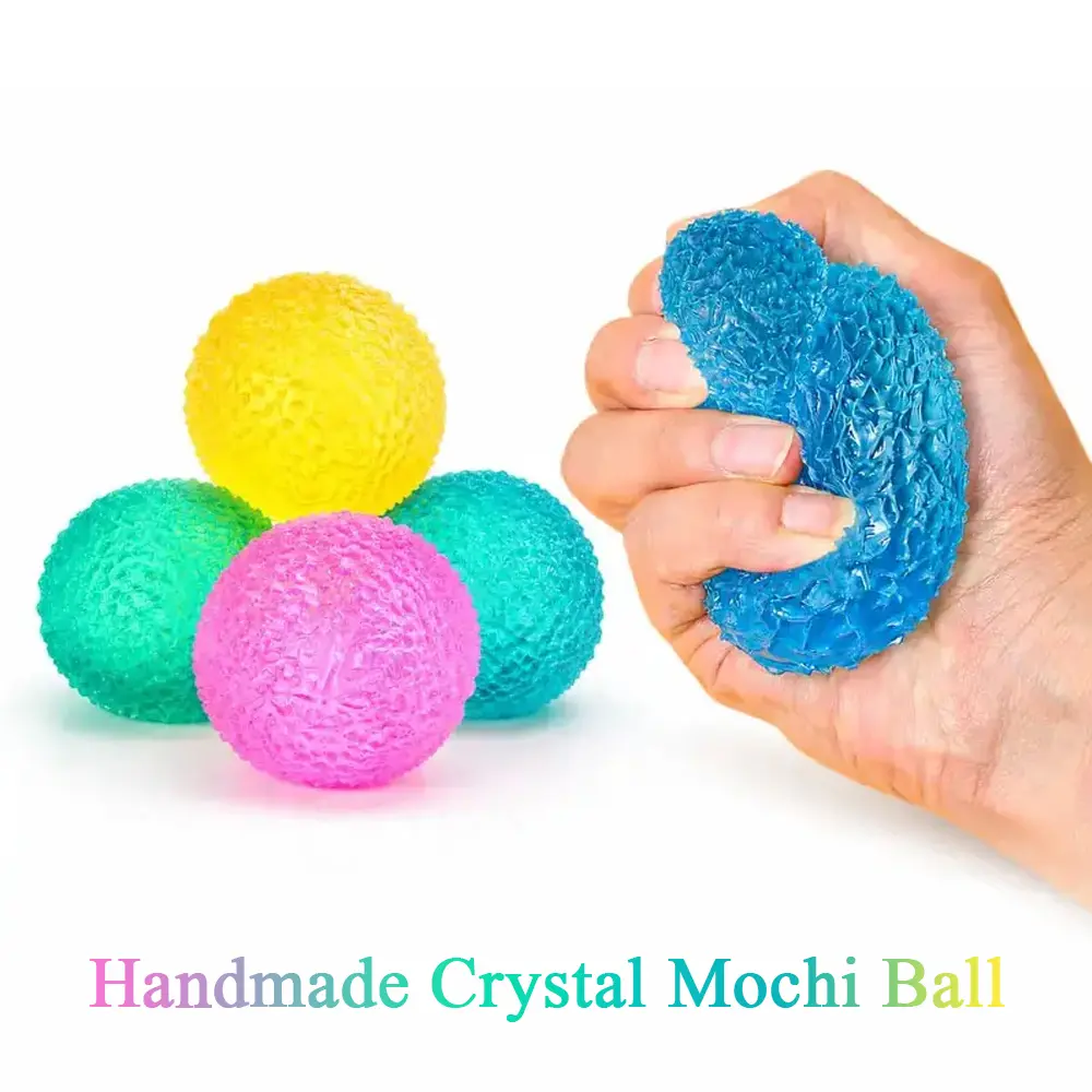 Handmade Crystal Mochi Ball Squishy Stress Relief Set, Soft Anxiety Ball Fidget Sensory Toy for Peace of Mind & Gifting, Includes Blue Mochi Squishy Stress Relief Toys, Anxiety Ball Stress Relief Toys