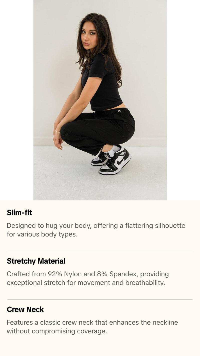 ELLIE TEE Green Crewneck Top with Stretchy Nylon for Women in Womenswear