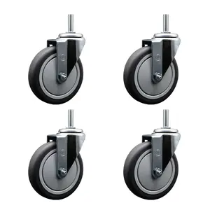 Service Caster SCC-TS20S514-TPRB-58212-4 Thermoplastic Rubber Swivel Threaded Stem Caster with 5 x 1.25 in. Gray Wheels & 0.62 in. Stems - 1200 lbs Total Capacity - Set of 4