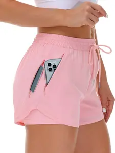 Women's 2 in 1 Drawstring Waist Shorts, Casual Zipper Pocket Track Shorts for Summer, Ladies Bottoms for Daily Wear