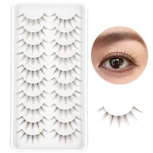 10 Pairs Brown Lash Kit Natural Eyelash Clusters 14mm Individual Lashes Clusters Fluffy Lash Extension Wispy Matte Brown Cluster Eyelash Extensions Makeup Daily