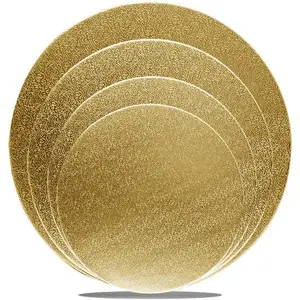 4 Pack Golden Round Cake Boards 6, 8, 10, 12 Inch Cake Base Cardboard 1 of Each Size Set for Baking Cake