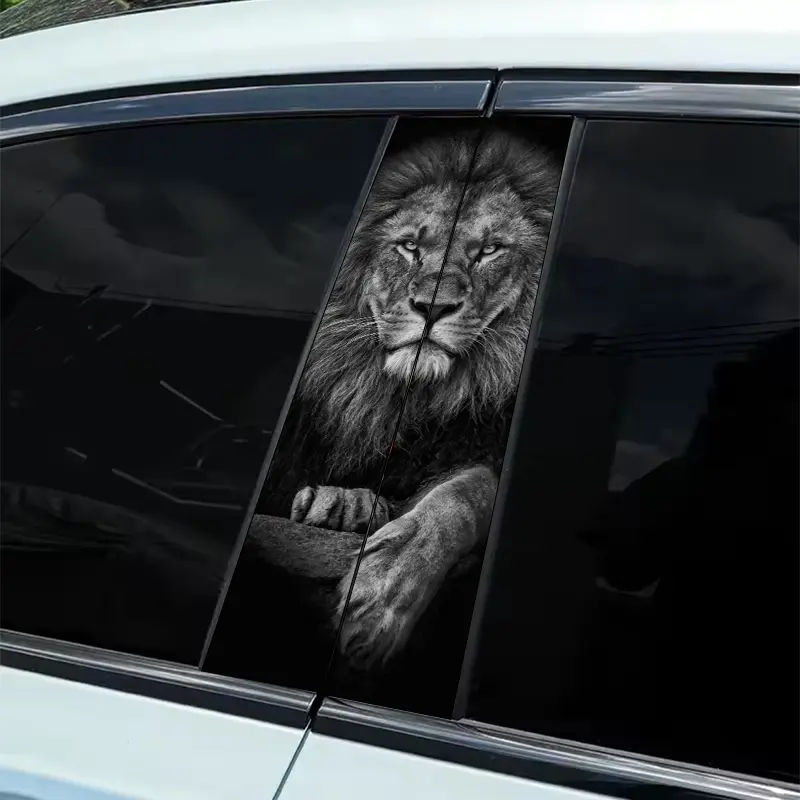 2 Piece Black & White Lion Creative Pattern Vinyl Decal Car Decals Sticker for Cars - Durable PVC Self Adhesive Waterproof for Cars, Walls, Laptops, Trucks, Motorcycles, Vehicle Scratch Covers - Perfect for Birthday Party Gifts Car Stickers