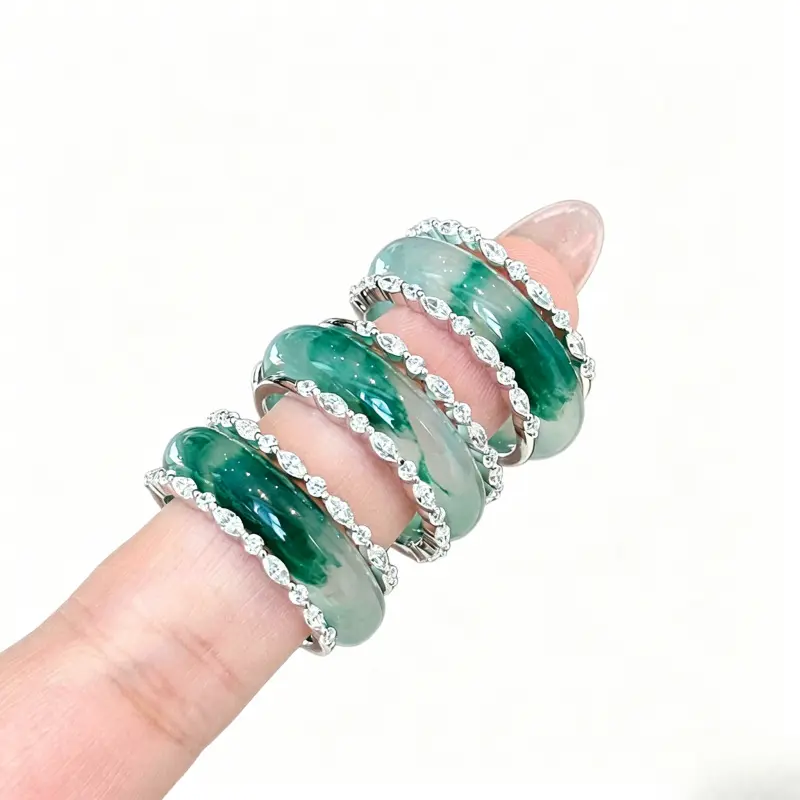 Women's Niche Chinese-Style Ice Chalcedony Zircon Gemstone Ring - Light Luxury High-End Elegant Collectible Rare Stone Index Finger Ring, None