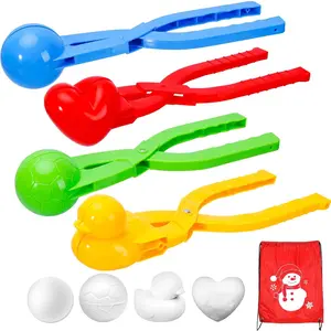 4 Pack Snowball Maker Snow Ball Toys Games with Handle for Kids Outdoor Indoor Winter Snowball Fight Maker Tool Clip with Drawstring Bag