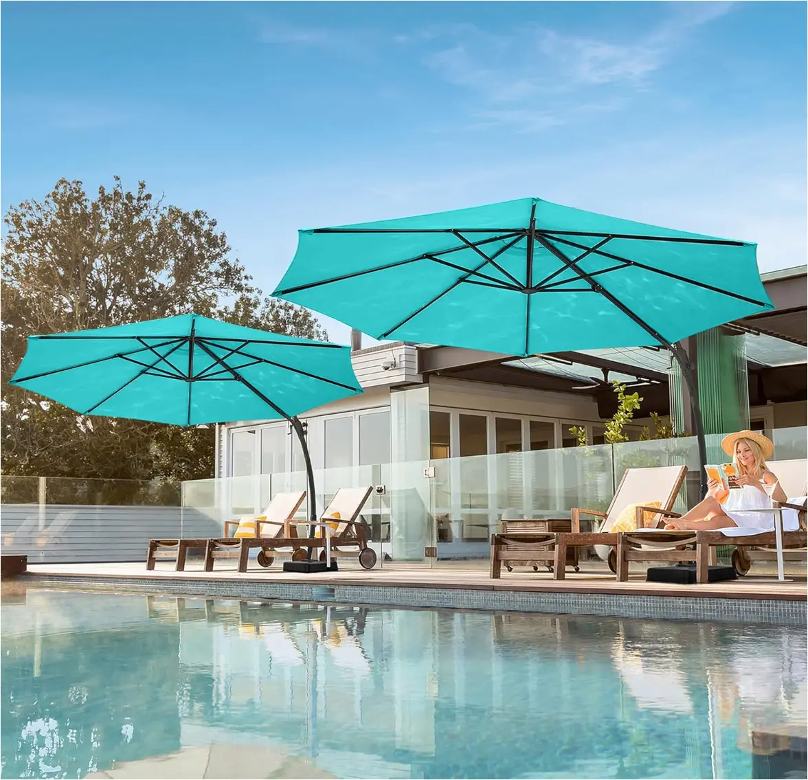 LAUSAINT HOME 11 ft Weatherproof Cantilever Patio Umbrella - Adjustable  Shade Modern Parasol with Curved Arms, 360