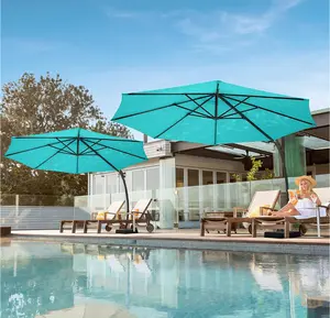 LAUSAINT Home Outdoor Patio Umbrella with Base Included, 11 ft Large Sunshade Cantilever Umbrella, Deluxe Curved Aluminum Off-Set Hanging Umbrella with 360° Rotation for Pool, Deck, Lawn