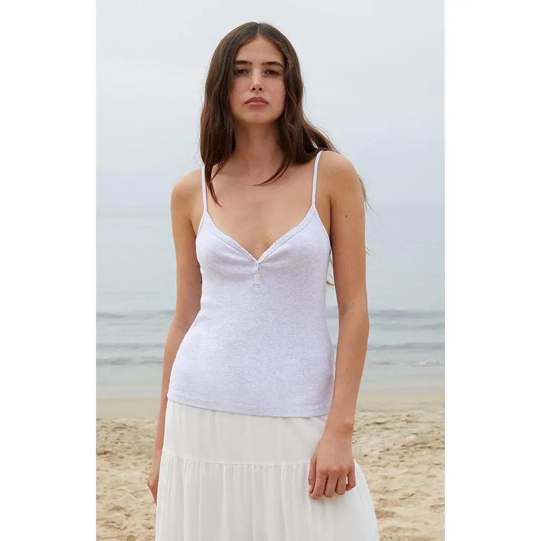 John Galt Women's Heather Grey Lorene Button Tank Top