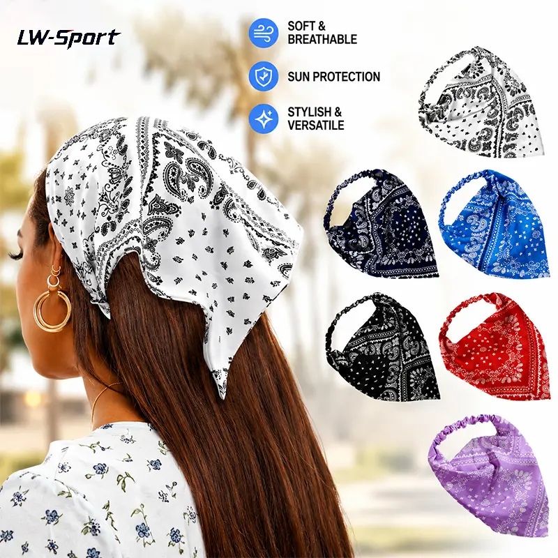 3/6PCS Boho Bandana Head Scarf for Women – Elastic Non Slip Hair Scarf Headband with Clips, Large Triangle Kerchief Head Wrap for Y2K, Western, Festival, Cowgirl & Everyday Styling