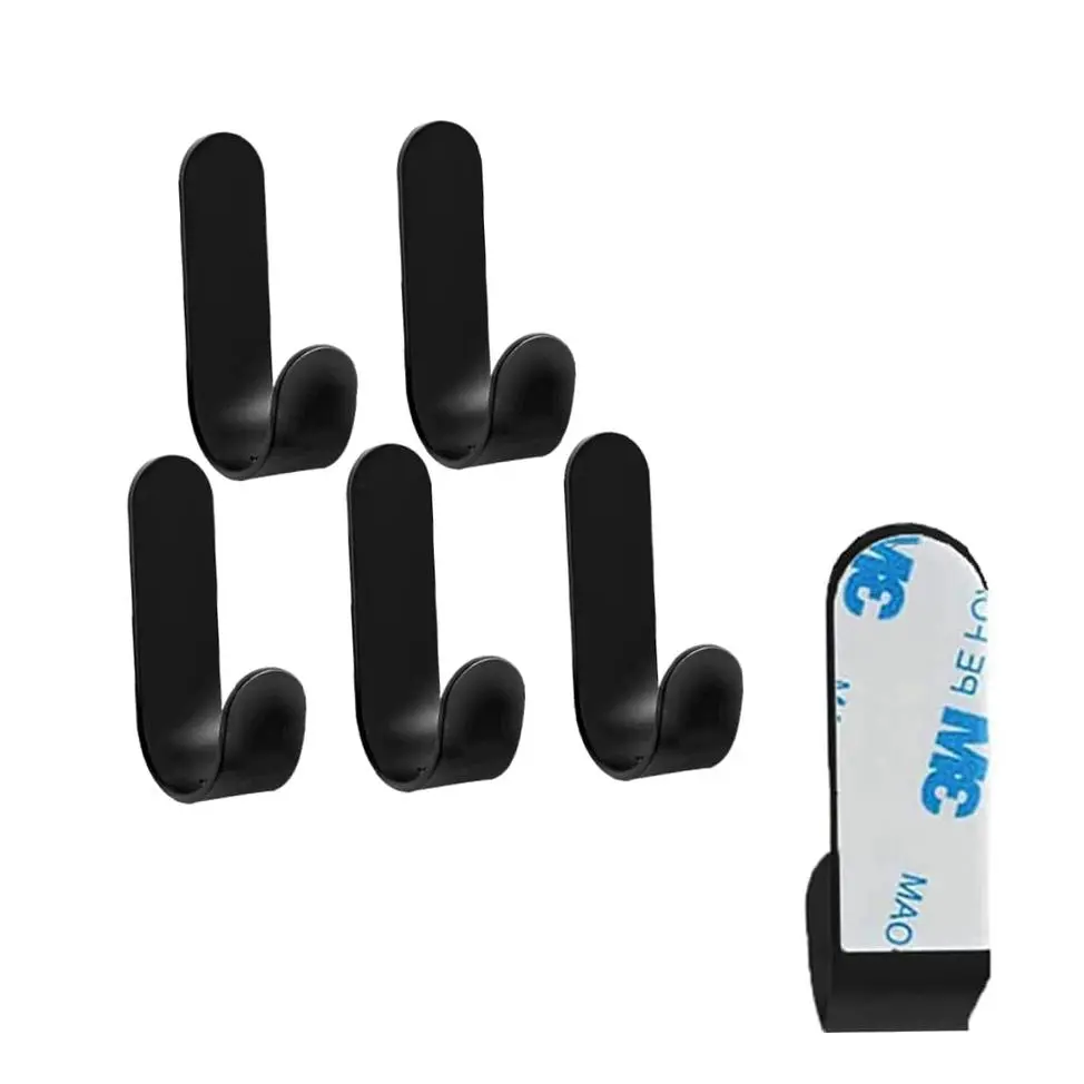 5 Pcs Heavy-Duty Stainless Steel Black Home Organizer Hooks, Self Adhesive Storage Hooks for Hanging Hats, Coats, Backpacks (J-Strip Design), Home Organizer Hook