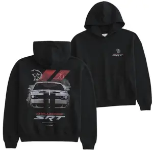 Dodge Challenger SRT Hellcat Hoodie, 2 Sides Muscle Car Graphic Pullover, Unisex Racing Fan Sweatshirt
