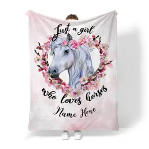 Horse Print Blankets, Personalized Just A Girl Who Loves Horses Blanket wiTH Name, Custom Horse Gifts 30x40