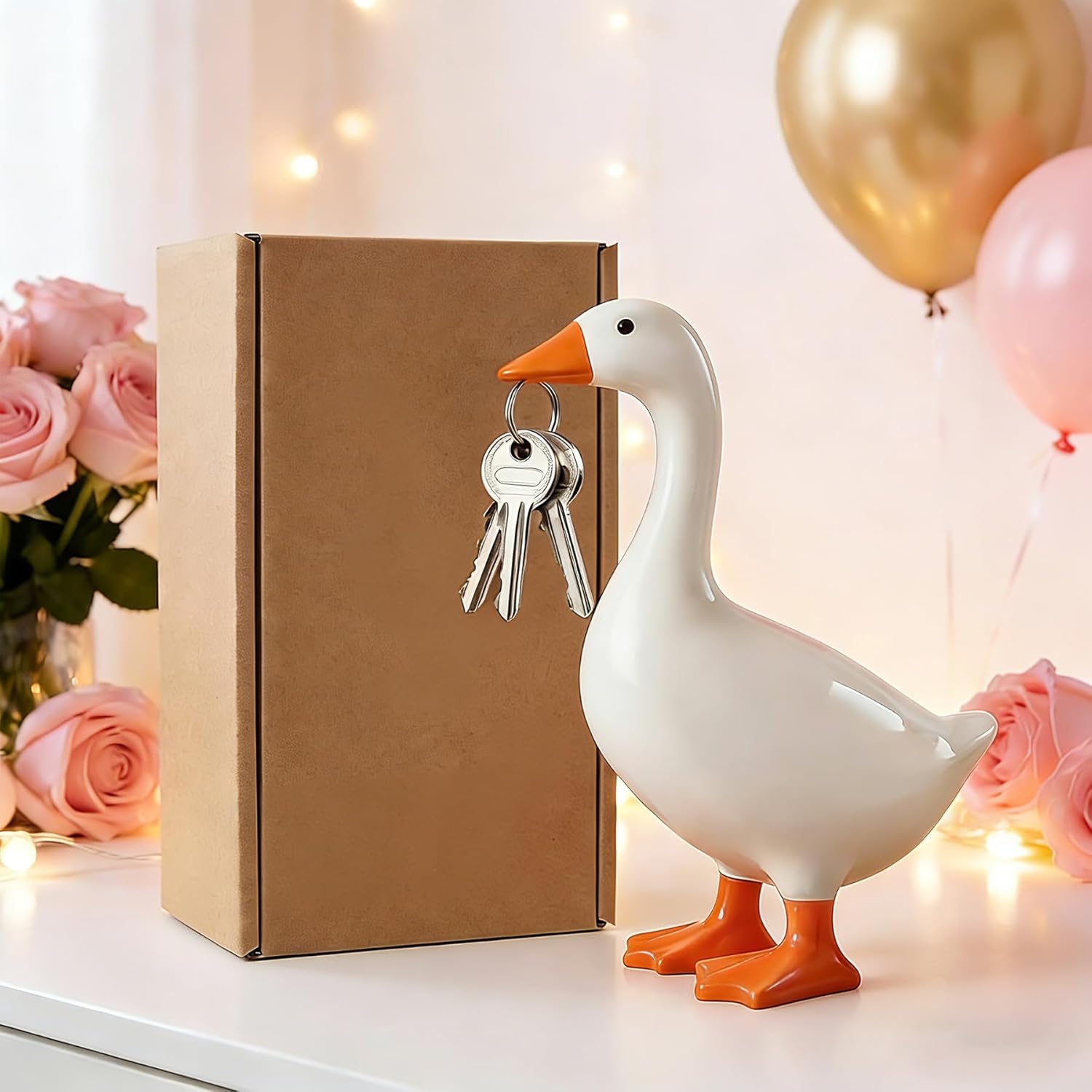 Magnetic Goose Key Holder 7x5 inches Kawaii Home Decor for Bedroom Office Table Desk Aesthetic Funny Housewarming Gift for Women Men Handcrafted Vivid Art Decor