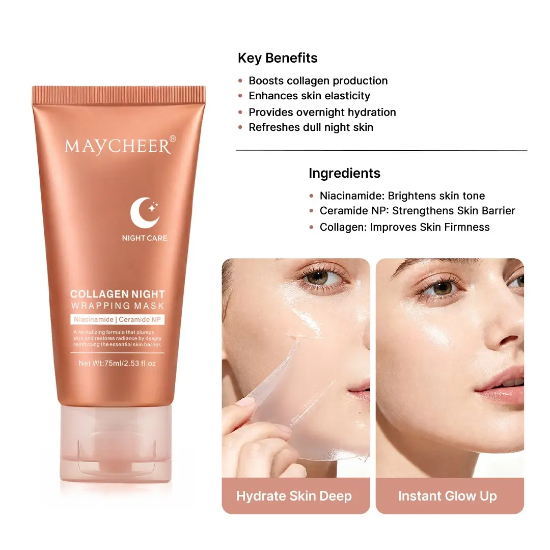 Collagen Night Repair Mask, Peeling Type, Hydrating and Nourishing, Includes Brush, Easy to Use, Essential for Night Skincare