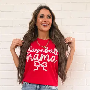 Preppy Baseball And Softball Bow FAUX Pearls, Baseball Game Day, Softball Mom, Sports Mom Design, Faux Pearls Trendy Sweatshirt