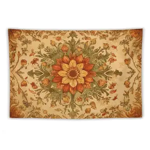 Bohemian floral mandala patterned tapestry, polyester fiber wall decoration, background cloth, suitable for photo booths, birthday parties, living rooms, bedrooms, weddings, and indoor and outdoor event atmosphere decoration, with accessories