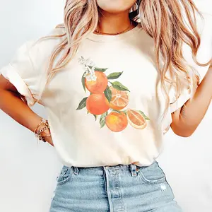 Comfort Colors Vintage Orange Art T-Shirt, Graphic Fruit Pastel Drawing Oranges Tee, Unisex Foodie Vintage Shirt, Aesthetic Flowers Lover Gift