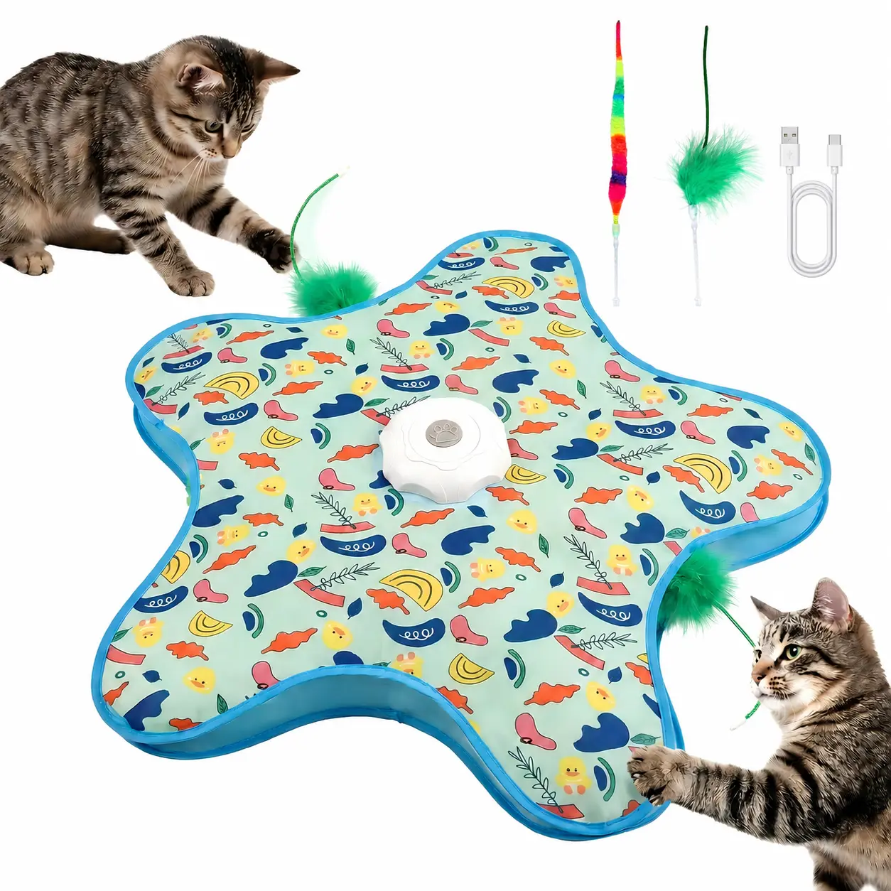 Smart Interactive Cat Toy - Automatic Hide and Seek Hunting Simulator with Realistic Bird Sounds, Random Moving Feather, 1200mAh USB Rechargeable, Touch Reactiv., Double-Padded Mat, Auto Sleep Mode, for Kittens&Adults Indoor Cats (Halloween, All Seasons)