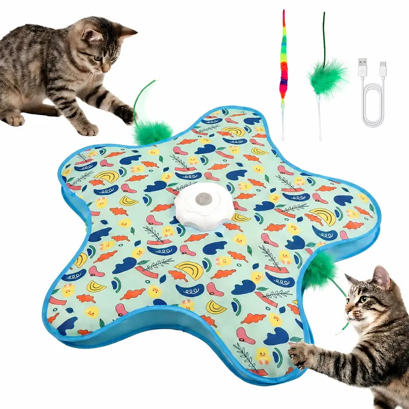 Smart Interactive Cat Toy - Automatic Hide and Seek Hunting Simulator with Realistic Bird Sounds, Random Moving Feather, 1200mAh USB Rechargeable, Touch Reactiv., Double-Padded Mat, Auto Sleep Mode, for Kittens&Adults Indoor Cats (Halloween, All Seasons)