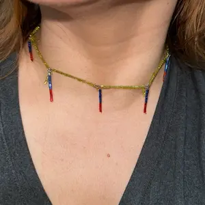 Elvira-necklaces and earrings, glass beads, hand made, Ecuador& Colombia flag inspired, custom jewelry