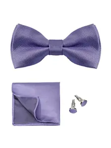 Men's High-End Bow Tie Set, Casual Elegant Tie, Pure Color Business Wedding Host Bowtie, Square Scarf Cufflinks Fashion Shirt Western Wear Accessories