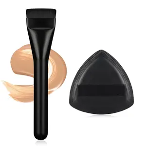 Flat Foundation Brush with Puff, Beautyfactor Ultral Thin Spatula Makeup Brush with Sponge for Liquid Makeup | Fast Flawless Brushes for Blending, Liquid, Cream, Blush, Buffing