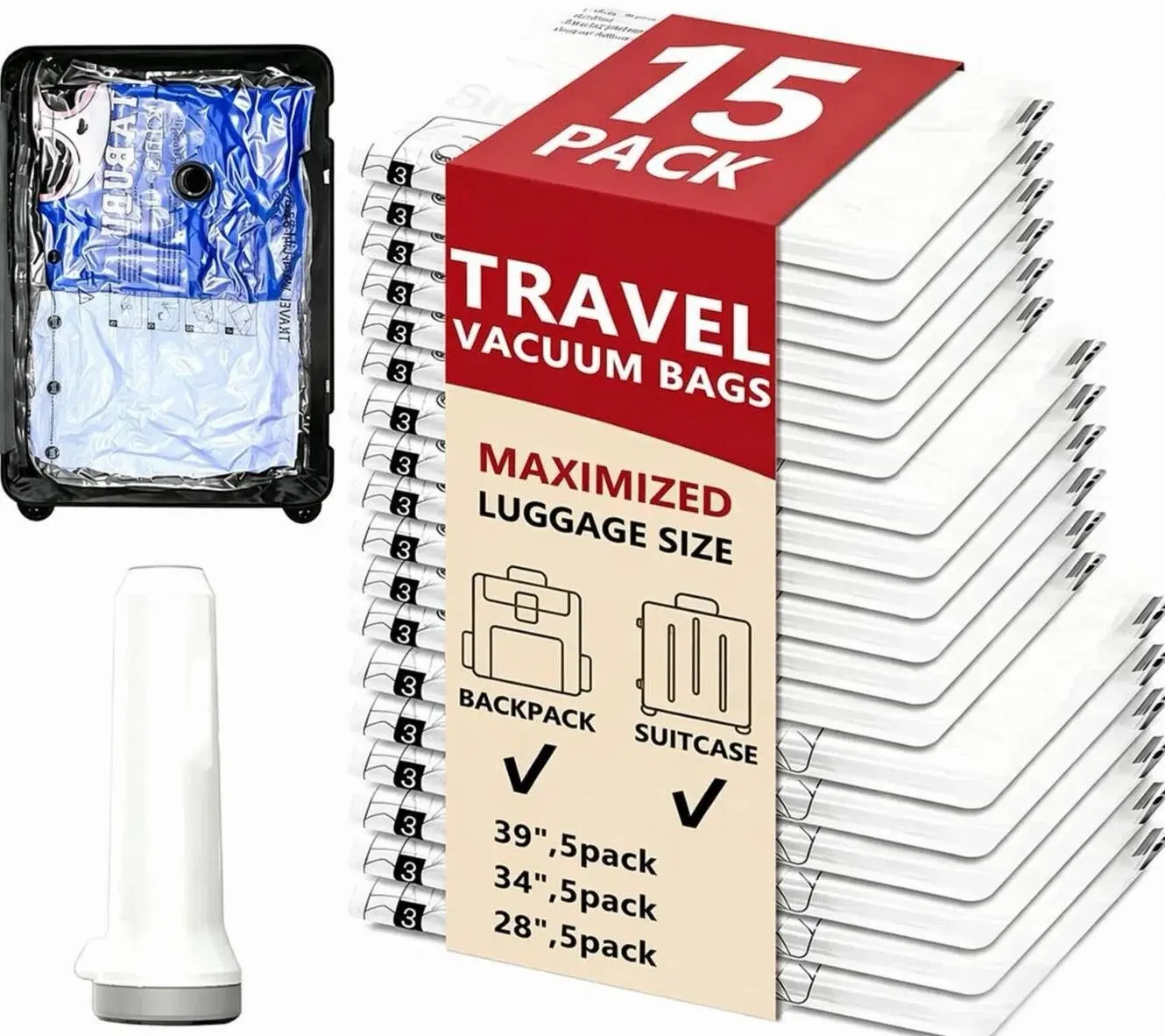 Cordless Travel Vacuum Storage Bags Set with Rechargeable Air Pump,  Waterproof & Reusable Compression Packing Bags in 3 Sizes, Space-Saving Vacuum Seal Bags for Clothes & Carry-On