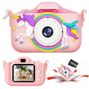 Kids Camera Toy for 3-8 Year Old Girls Boys - Children's Digital Video Camera with Unicorn Cartoon Soft Case - Best Christmas Birthday Holiday Gift - Creative Party Favor for Kids - Includes 32GB SD Card