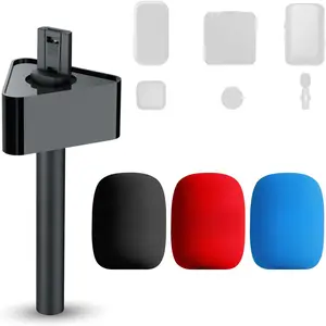 WMX-HMF2  Microphone Handle with Mic Flag - Handheld Grip for DJI Mic, Rode GO II - Includes Lav Microphone Holder, Adapter & 3 Windscreens - for Interviews, YouTube &