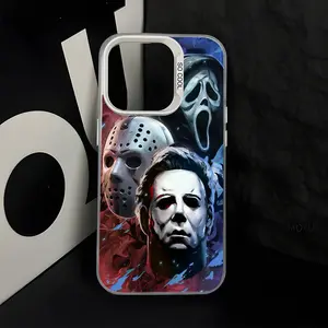 Horror Legends Phone Case for iPhone 17 16 15 14 13 Pro Max – Ghostface Jason Michael Myers Scary Movie Pattern Printed Cover, Halloween Spooky Gift