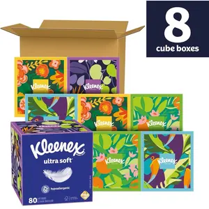 Kleenex Ultra Soft Facial Tissues, 8 Cube Boxes, 85 Tissues per Box, 3-Ply, 8 Pack