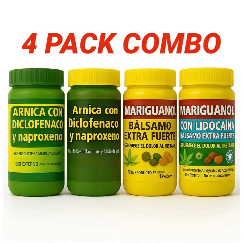 (4MODEL) Combo Pack Extra  Arnica pomada muscular + Mariguanol Balsamo extra fuerte cream 125g+ Mariguanol y Lidocaina + Arnica y Lidocaina Massage Balm – 125g  | Soothing Full-Body Care pomada de árnica con diclofenaco y naproxeno Oil Cosmetic