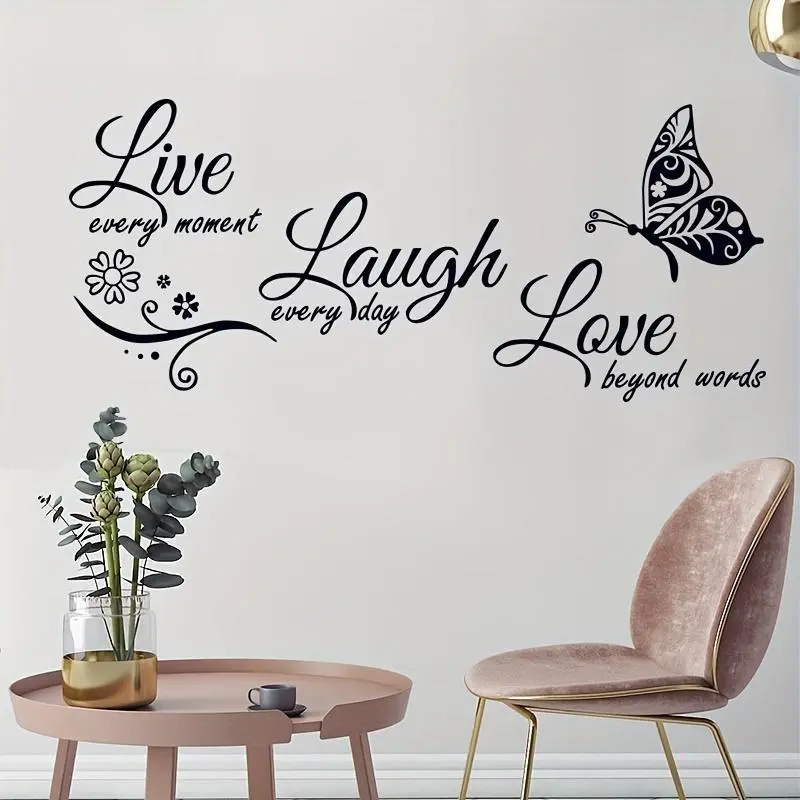 2pcs Creative Live Laugh Love Wall Stickers - Butterfly Adhesive Wall Stickers - Bedroom Entrance Living Room Porch Home Decoration Wall Stickers - Removable Stickers - Wall Decoration Stickers