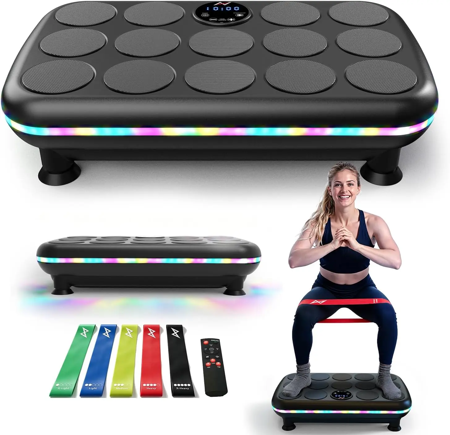 AXV Vibration Plate - Compact Portable Home Fitness Equipment for Low-Impact Full Body Workout, High Frequency Lymphatic Drainage Plate with Smart Sensor & Resistance Bands, Vibration Plates