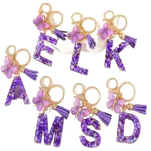 Butterfly Resin Keychain, A-Z Letter Initial Keyring, Fashionable Tassel Charm, Unisex Daily Accessory, Perfect Gift for Women Girls