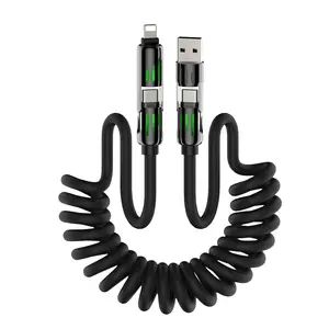 4-in-1 Coiled Universal USB Charging Cable -MAX 240W Fast Charging/Charger Cord with Multi USB Port for iPhone 16/15 14 13 iPad Samsung Galaxy MacBook iPad Tablets and More (Black, 6Ft)