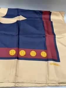 Pre-owned CHANEL Silk Bag Accessories Graphic Scarf Graphic Button Detailing and Interlocking CC Logo for Stylish Outfits