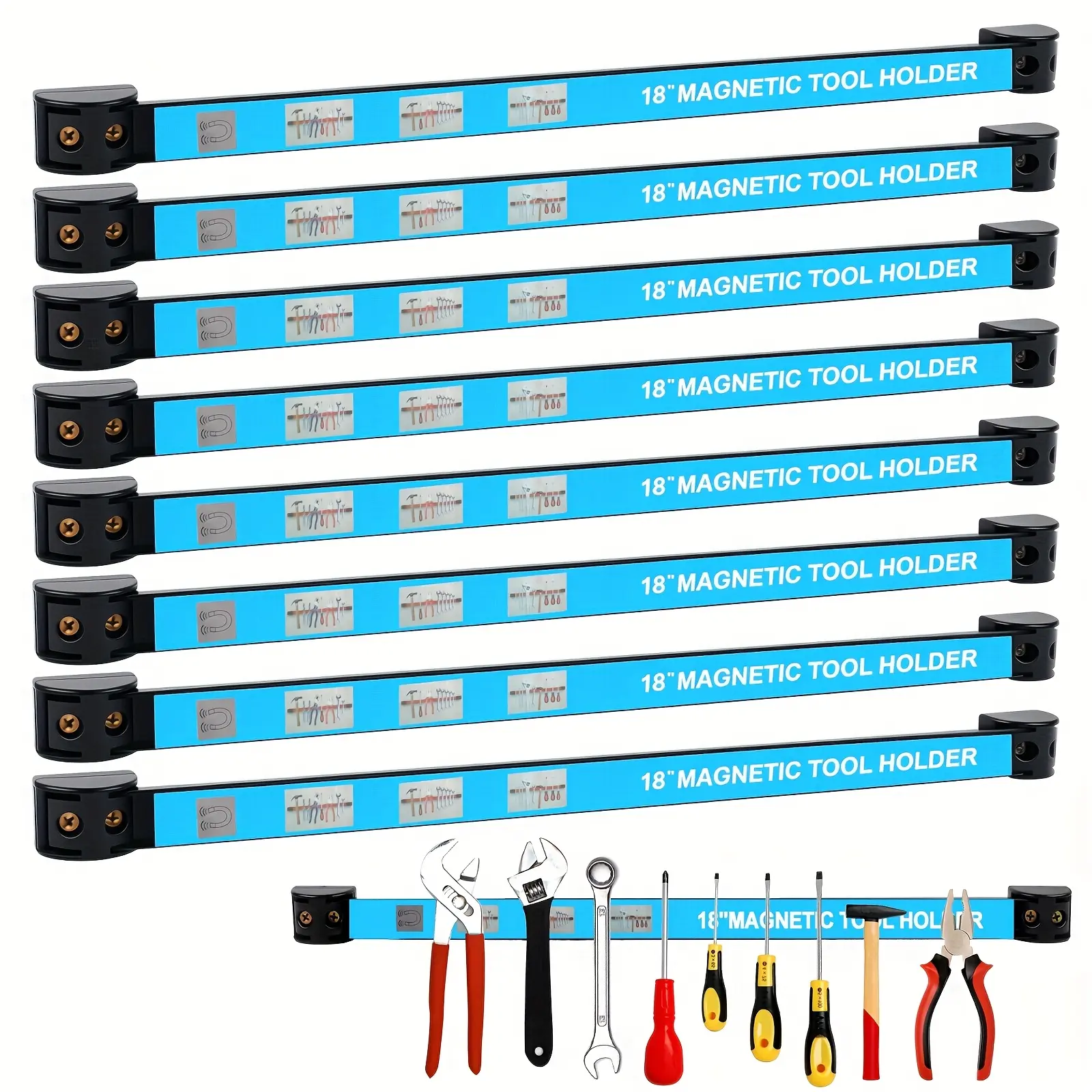 Magnetic Bar for Tools, 18Inch Magnetic Tool Bars & Storage Bar - Heavy Duty Space Saving Rack for Garage, Workshop, Home Organization - 8PCS Metal Tool Holder Strip Set