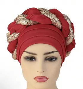 Women's Ethnic African Turban Hat, Fashionable Head Wrap with Voluminous Space-Layer Design for a Pre-Tied Look